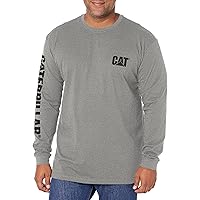 Caterpillar Trademark Banner Long Sleeve Tee Shirts for Men with Center Back Neck Wire Management Loop and Cat Workwear Logo