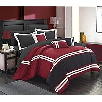Chic Home Zarah Colorblock Queen Size Comforter Set, 10-Piece King Bedding Set with Queen Comforter, Shams, Decorative Pillows, and Sheet Set - Bed in a Bag Queen (Red)