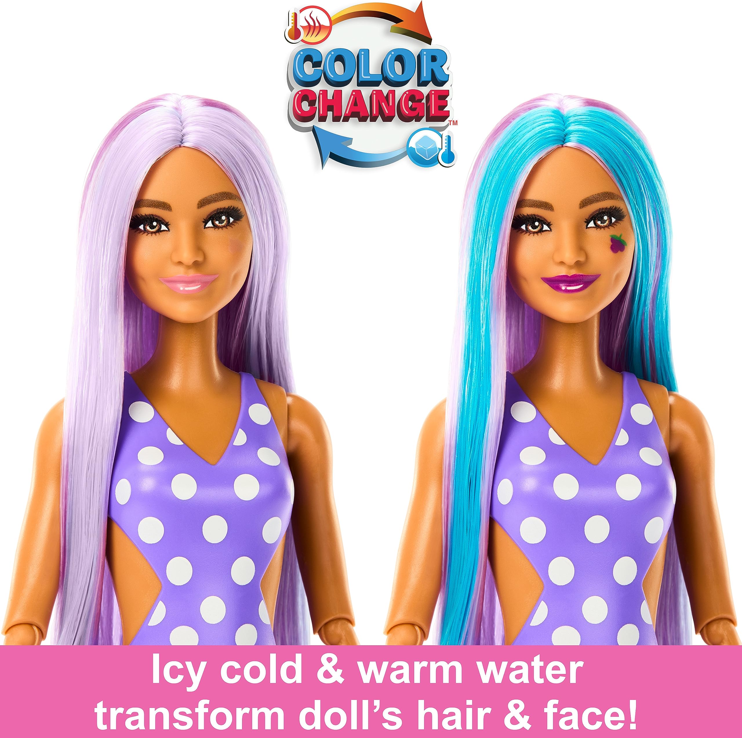 Barbie Pop Reveal Doll & Accessories, Grape Fizz Scent with Purple Hair, 8 Surprises Include Slime, Color Change & Puppy