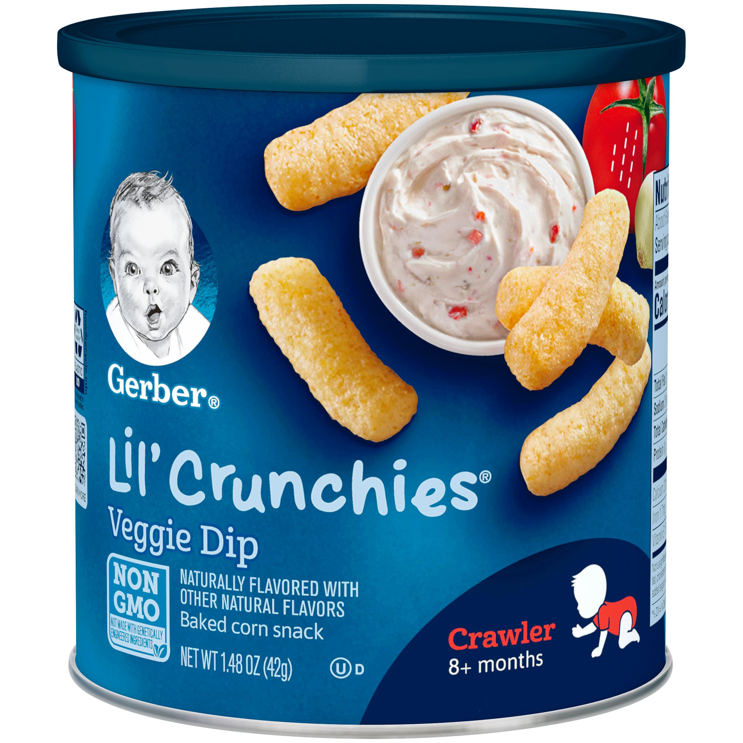Gerber Lil Crunchies, Mild Cheddar & Veggie Dip, 8 Count & Spaghetti Rings in Meat Sauce, 6 Ounce (Pack of 6)