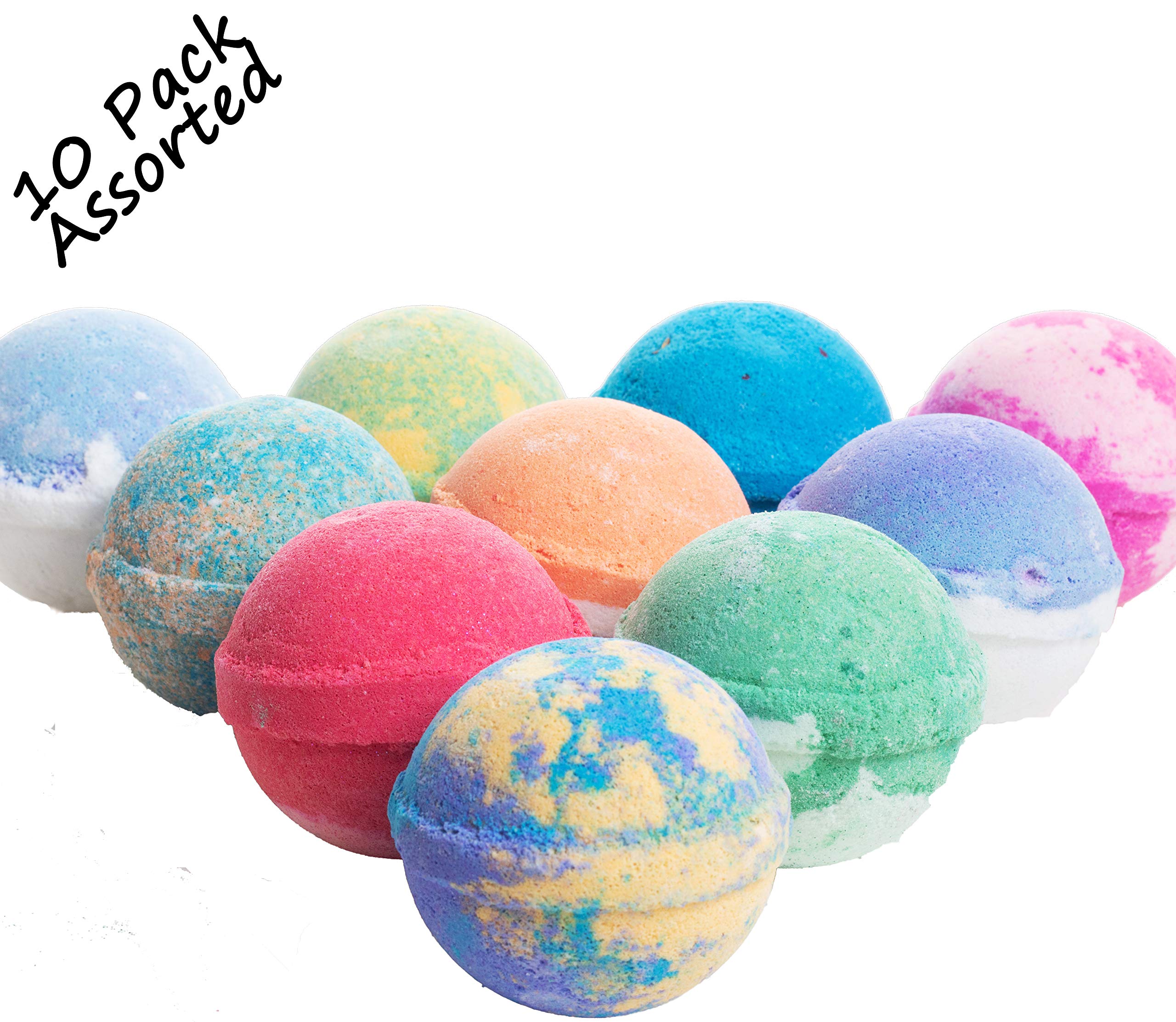 360Feel Bath Bombs Gift Set 10 Large USA made -Made with Essential Oil -All Natural Organic Bath Fizzies- Gift ready box - Aromatherapy Organic Bath Bomb for Women Men and Kids - Gift ready box