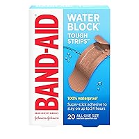 Band-Aid Brand Water Block Waterproof Tough Adhesive Bandages for Minor Cuts and Scrapes, All One Size, 20 Count (Pack of 1)