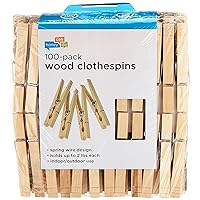 Honey-Can-Do DRY-01376 Wood Clothespins with Spring, 3.3-inches Length,Brown, Medium, 100-Pack