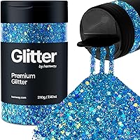Ocean Blue Holographic Glitter, Holographic Chunky Glitter, 210G/7.40OZ Glitter, Craft Glitter for Resin, Metallic Iridescent Chunky Fine Glitter Sequin Flake Bulk, for Makeup, DIY Tumblers