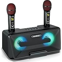 MASINGO Karaoke Machine for Adults and Kids with 2 Wireless Microphones, Portable Bluetooth Singing Speaker, Colorful LED Lights, PA System, Lyrics Display Phone Holder, and TV Cable. Presto G2 Black