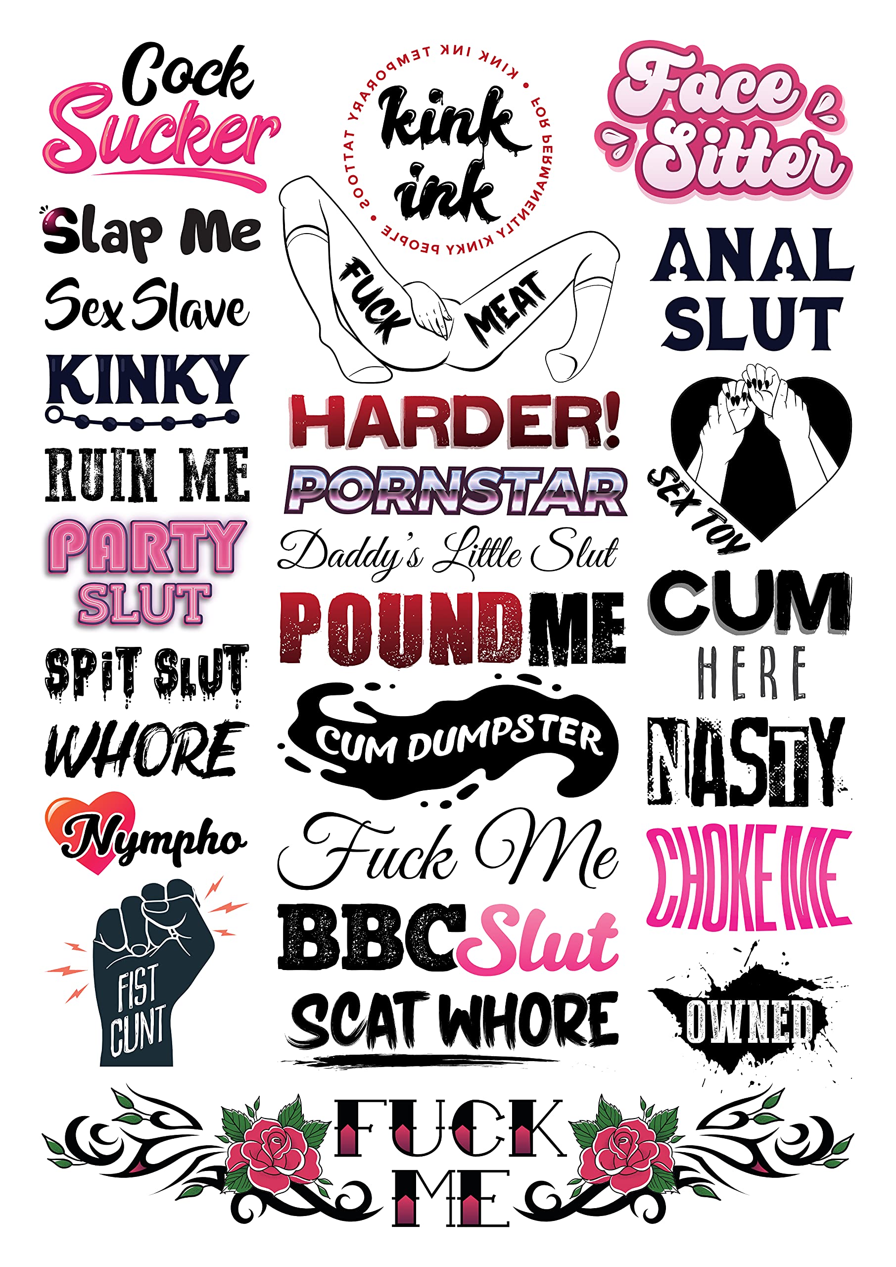 Mua Kink Ink 27 Hardcore Words And Phrases Sexy Naughty Kinky Temporary Tattoo For Adults Trên 