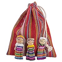 NOVICA Traditional Handmade Worry Dolls From Guatemala With Cotton Storage Bag, 2.5 Inch, 'The Worry Doll Gang' (Set Of 12)