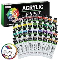 U.S. Art Supply Professional 36 Color Set of Acrylic Paint in Large 18ml Tubes - Rich Vivid Colors for Artists, Students, Beginners - Canvas Portrait Paintings - Color Mixing Wheel