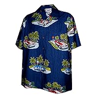 Pacific Legend Mens Blue Convertible Red Muscle Car Shirt in Navy Blue - M