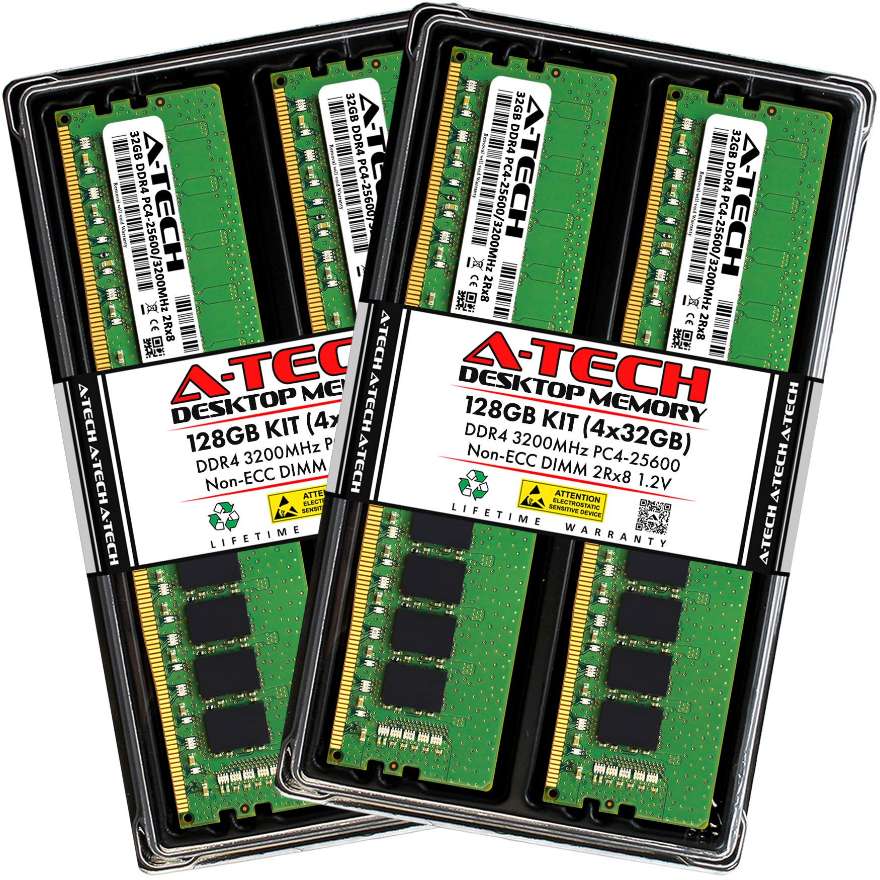A-Tech 128GB (4x32GB) DDR4 3200 MHz UDIMM PC4-25600 (PC4-3200AA) CL22 DIMM 2Rx8 Non-ECC Desktop RAM Memory Modules