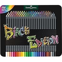 Faber-Castell Black Edition Colored Pencils Tin: 100 Count, Black Wood and Super Soft Core Lead, Art Colored Pencils for Adult Coloring, Teens, Kids and Beginners, Art Drawing Supplies