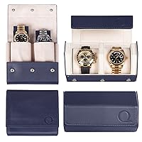 Dual Leather Travel Watch Roll Case + Leather Travel Watch Pouch (Blue/Cream)