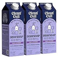 Cleancult Dish Soap Liquid Refills (32oz, 3 Pack) - Dish Soap that Cuts Grease & Grime - Free of Harsh Chemicals - Paper Based Eco Refill, Uses 90% Less Plastic - Wild Lavender