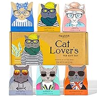 Thoughtfully Gourmet, Cat Lover’s Tea Gift Set, Includes 24 Teas in 6 Flavors with Stylish Cat Art and Fun Quotes for Cat Moms and Cat Dads, Set of 24
