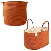 Natemia Large Rope Storage Basket and Cotton Rope Diaper Caddy - Nursery Bin and Toy Organizer Laundry Basket, Basket for Towels, Pillows and Blankets, Perfect Baby Registry Gift-Glaze