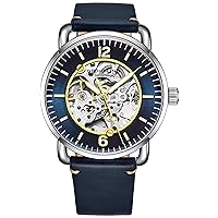 Stuhrling Original Mens Skeleton Watch - Automatic Watches for Men Self Winding Mens Dress Watch - Mens Black Leather Watch Mechanical Watch for Men