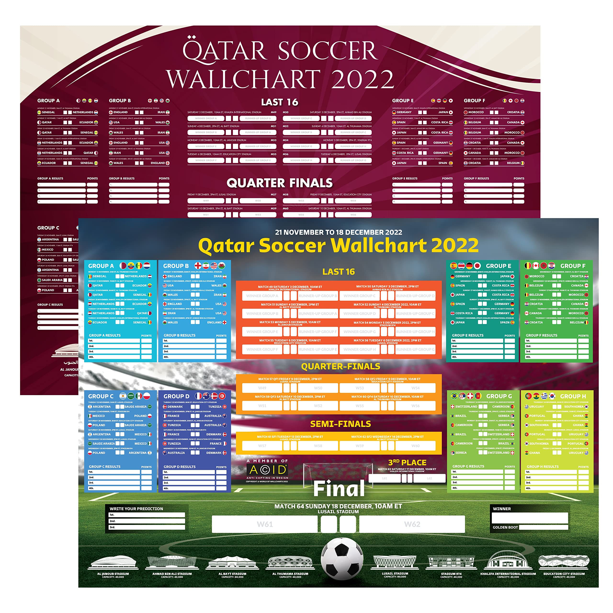 Mua Double Sided Qatar Soccer World Tournament Cup 2022 Poster Wallchart Wall Planner Includes 4436