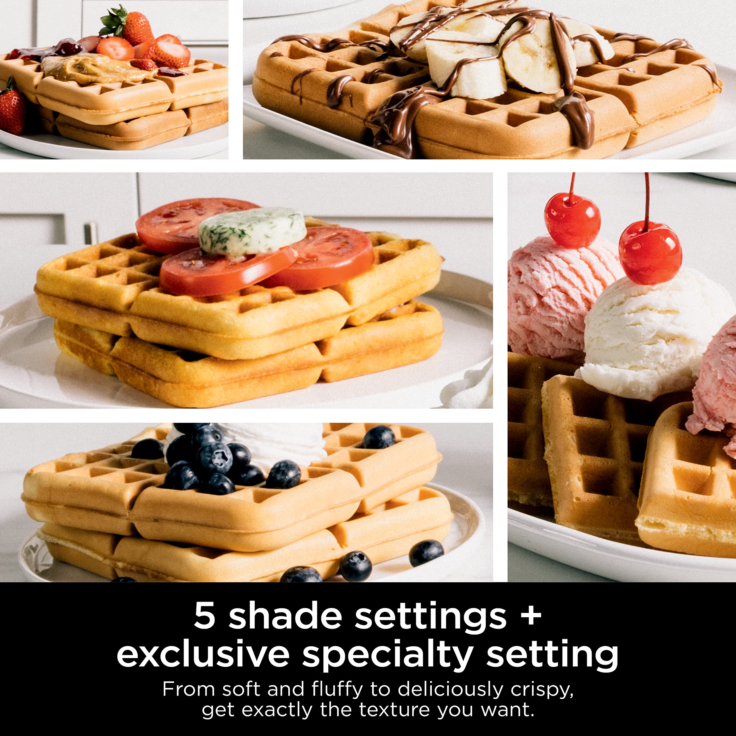 Ninja BW1001 NeverStick PRO Belgian Waffle Maker, Vertical Design, 5 Shade Settings, with Precision-Pour Cup & Chef-curated Recipe Guide, Black & Silver