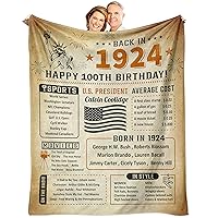 100th Birthday Decorations for Women or Men, 100th Birthday Gifts for Women Men, 100th Birthday Party Supplies, Gifts for 100 Year Old Woman Man Grandma Grandpa Dad Mom Throw Blanket 60x50 Inch