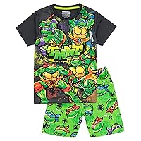 Teenage Mutant Ninja Turtles Boys Pyjama Set | Kids Black & Green T-Shirt & Shorts Nightwear Pajamas | TMNT Sleepwear PJs