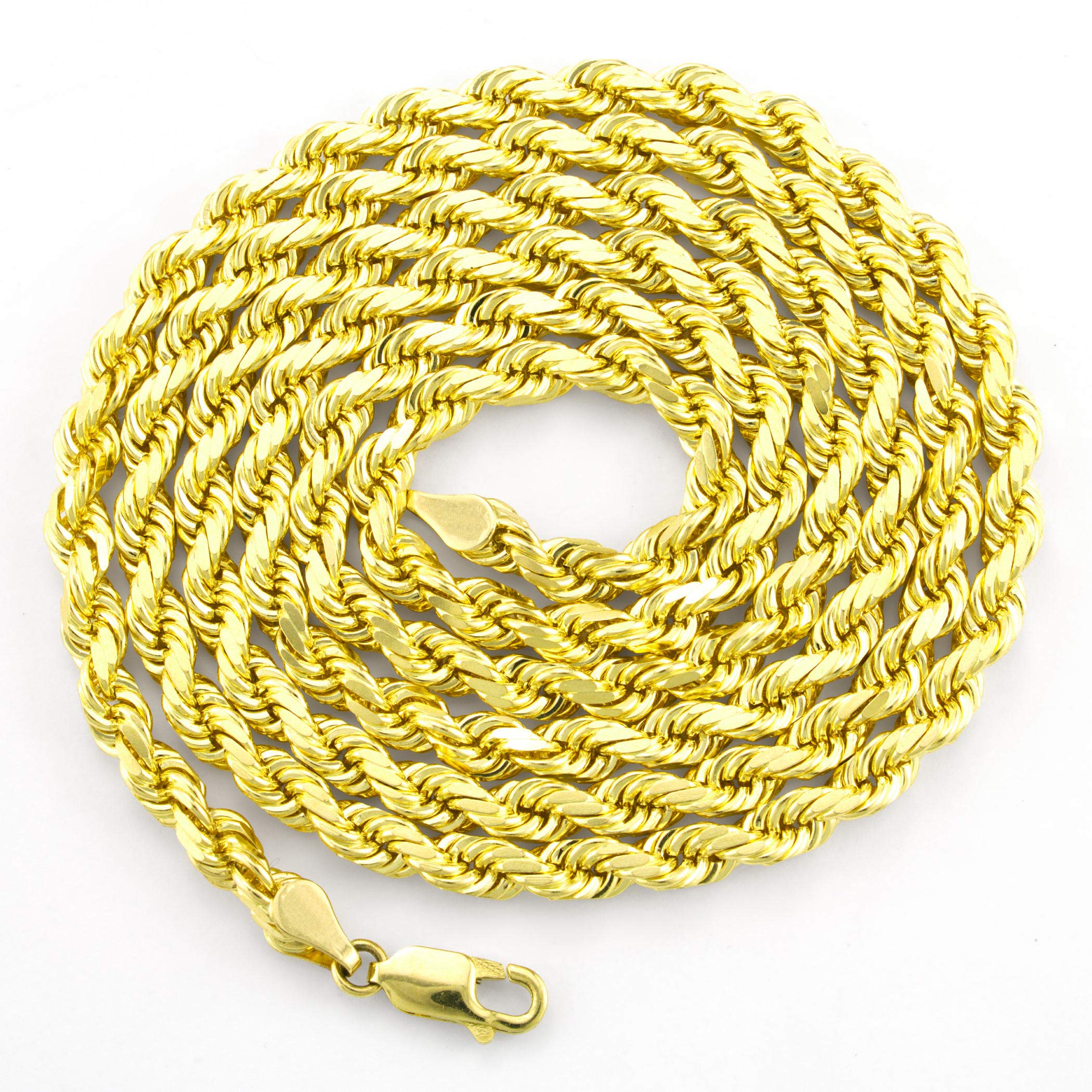 Nuragold 14k Yellow Gold 5mm Solid Rope Chain Diamond Cut Pendant Necklace, Mens Jewelry Lobster Clasp 20
