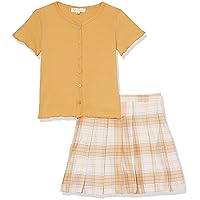 Jessica Simpson Girls Two Piece Short Sleeve Skirt Set, Mustard, S 7 US