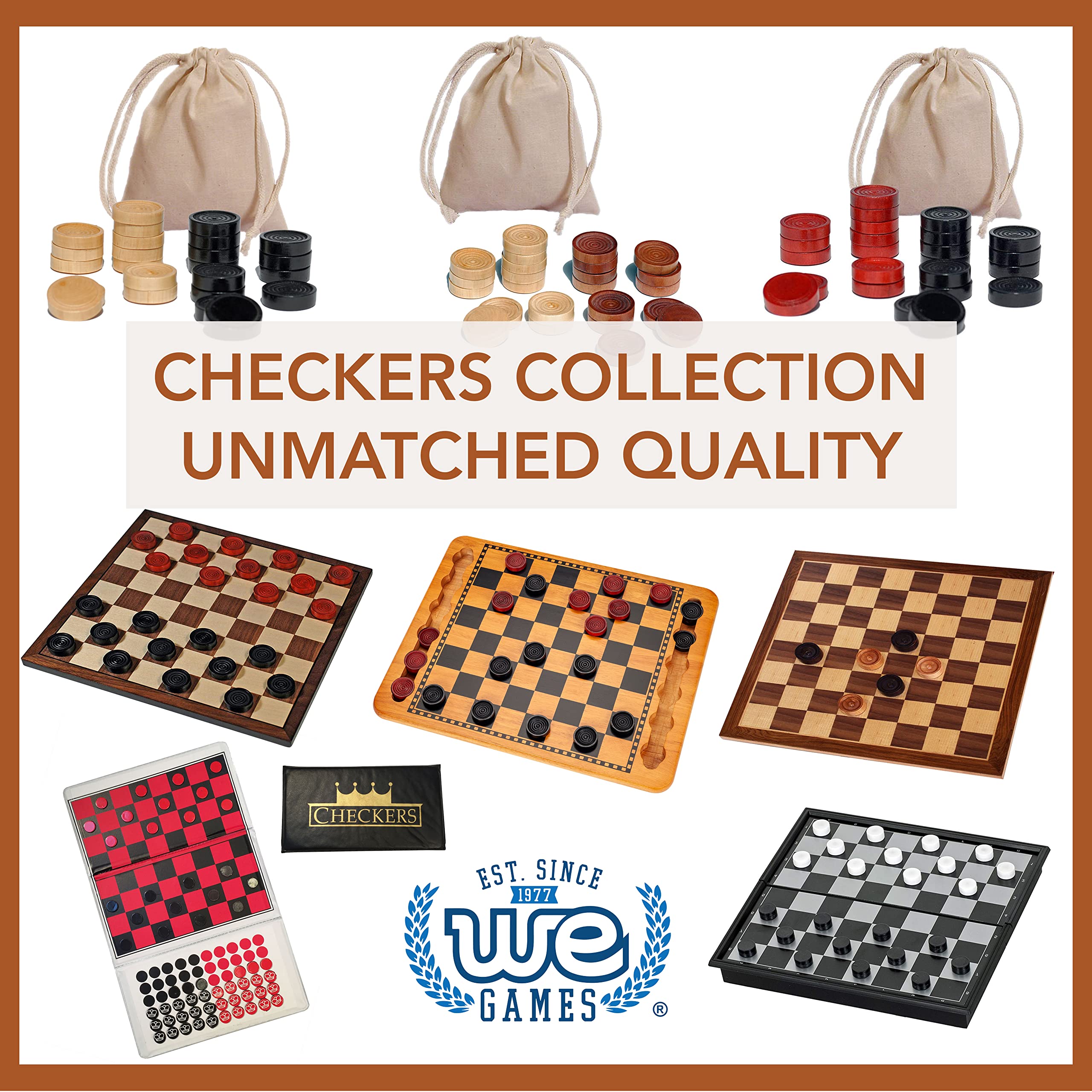 WE Games Wood Checkers with Stackable Ridge - Dark Brown/Natural