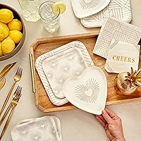 Hallmark Ivory and Gold Party Supplies (16 Dinner Plates, 8 Square Dessert Plates, 8 Heart Dessert Plates, 16 Dinner Napkins, 16 Beverage Napkins) Hearts, Geometric, Cheers