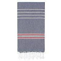 Paradise Series Turkish Bath Towels – Traditional Peshtemal Design for Bathrooms, Beach, Sauna – 100% Natural Cotton, Ultra-Soft, Fast-Drying, Absorbent – Warm, Rich Colors with Stripes Dark Blue/Red