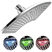 Dream Spa AquaFan 12 inch All-Chrome Rainfall-LED-Shower-Head with Color-Changing LED/LCD Temperature Display