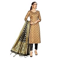 Indian Pakistani Women's Readymade Salwar Kameez Banarasi Art Silk Woven Suit with SIlk Dupatta Stitched Dress