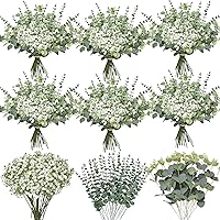 Serwalin 100Pcs Babys Breath Artificial Flowers, Faux Eucalyptus Stems Leaves Set Faux Gypsophila Flowers Greenery centerpieces for Table and Wedding Decor