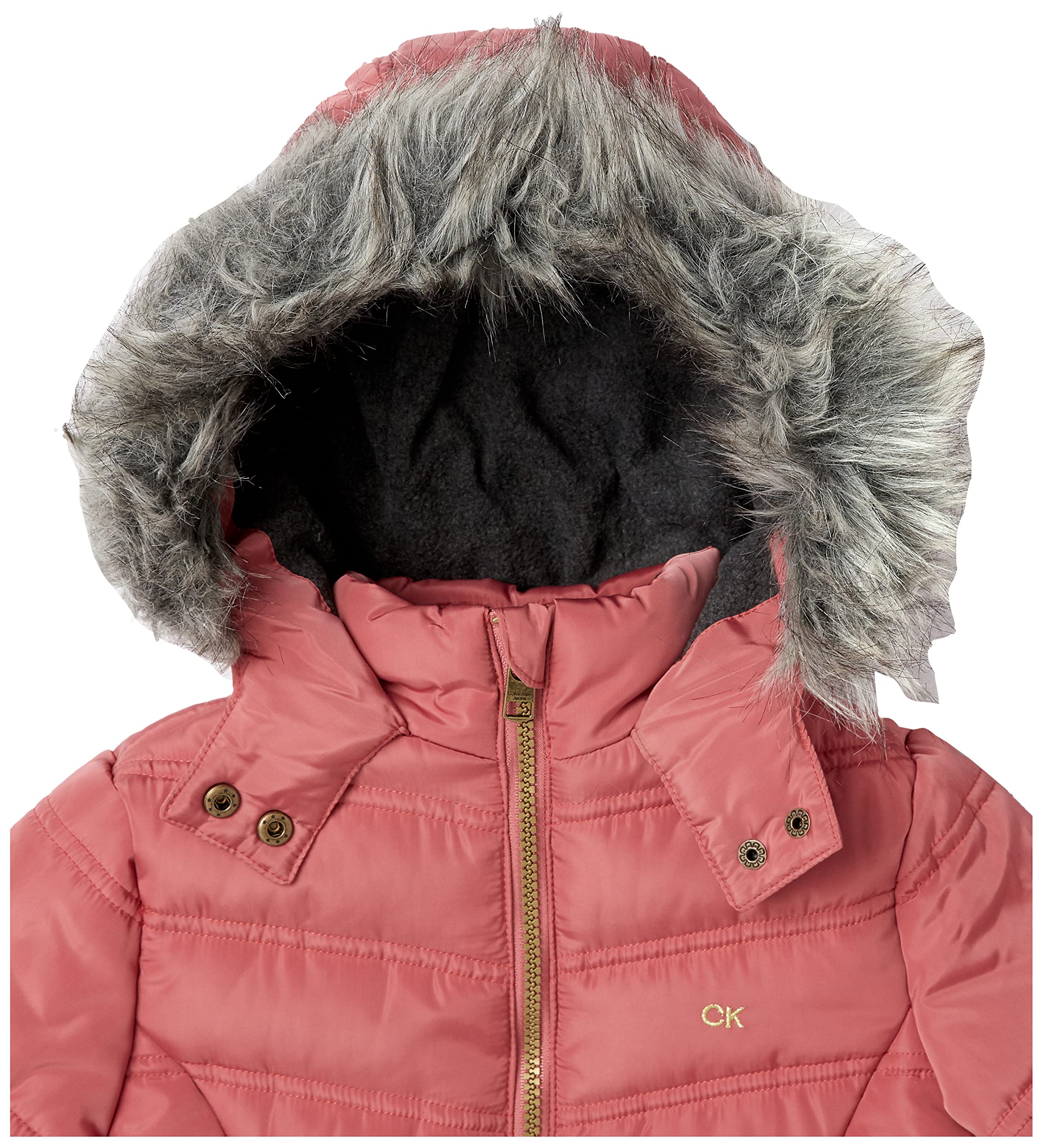 Calvin Klein Girls' Long Length Hooded Puffer Jacket with Fleece Lining