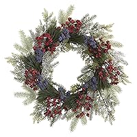 Nearly Natural 24in. Pine and Cedar Artificial Wreath with Berries