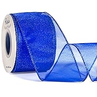 Ribbli Royal Blue Organza Wired Ribbon, Royal Sheer Ribbon with Metallic Edge,2-1/2 Inch x 20 Yards Christmas Tree Ribbon for Decoration, Wired Ribbon for Large Gift Wrapping,Wedding Decoration