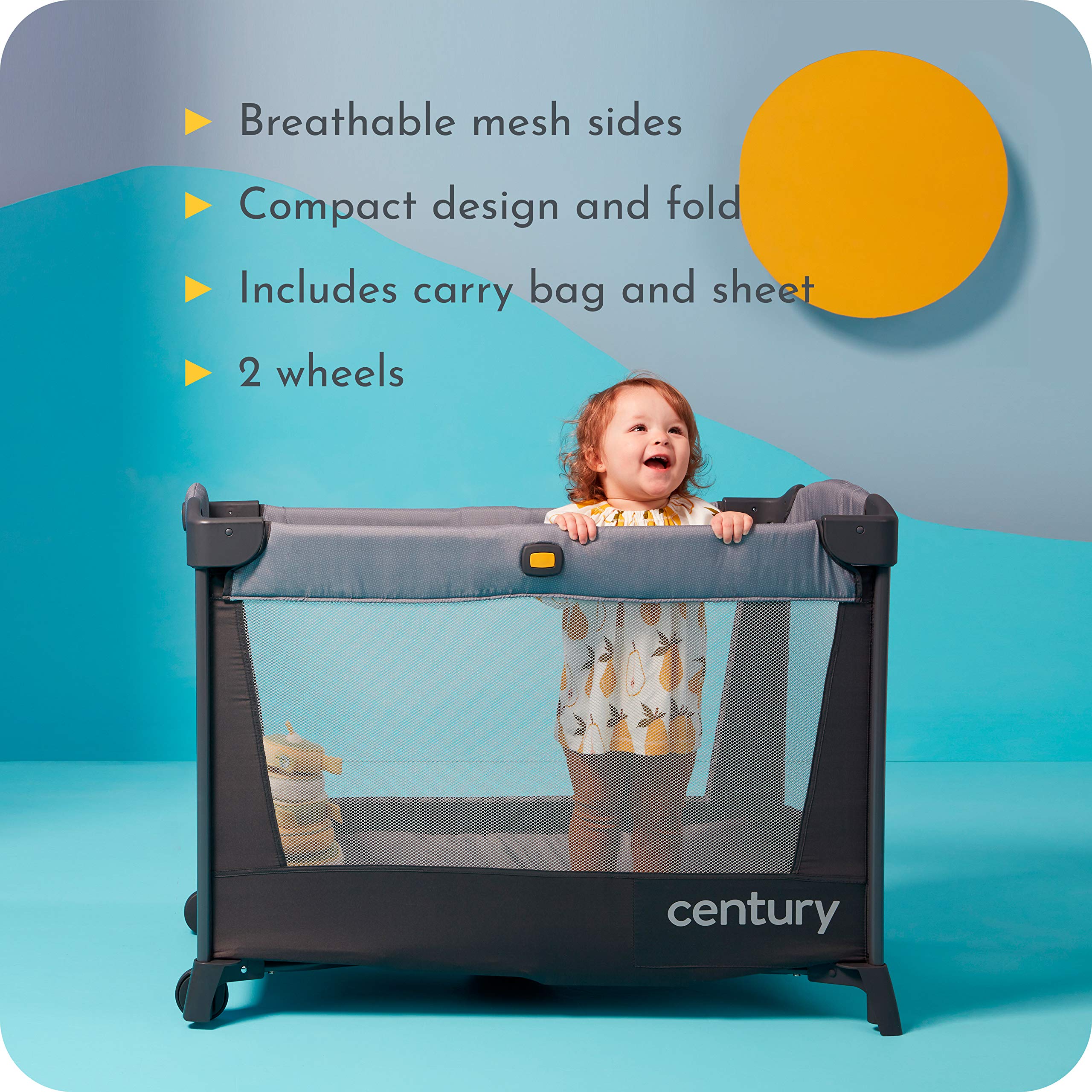 Century Travel On 2-in-1 Compact Playard with Bassinet, Playpen with Sheet Included, Metro
