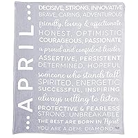 Pavilion Gift Company - April - Birth Month Royal Plush Blanket, Birthday Throw, Birthday Blanket, Silver Embroidered Heart, 1 Count, 50 x 60-inch, Gray