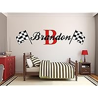 Custom Name Racing Monogram Wall Decal Boys Nursery Room Vinyl Wall Graphics Bedroom Decor (10