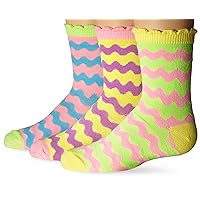 Jefferies Socks Big Girls' Pastel Neon Wavy Crew Socks(Pack of 3)