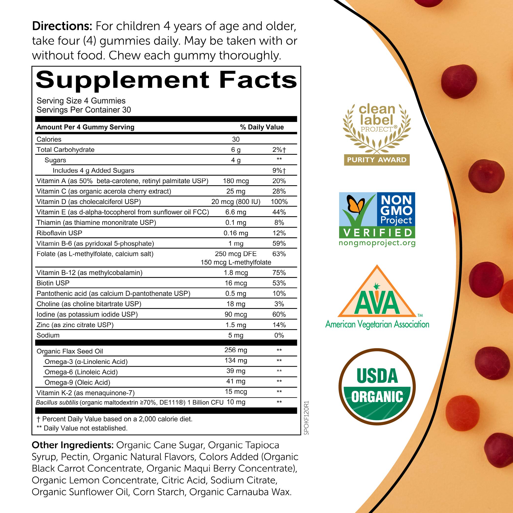 SmartyPants Organic Kids Multivitamin, Daily Gummy Vitamins: Probiotics, Vitamin C, D3, Zinc, & B12 for Immune Support, Energy & Digestive Health, Assorted Fruit Flavor, 120 Gummies, 30 Day Supply