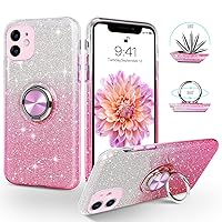 iPhone 11 Case, Phone Case iPhone 11, Slim Thin Shinny Sparkly Soft TPU Shockproof Protective Ring Kickstand Hybrid Protection Girls Women iPhone 11 Cover, Pink Glitter