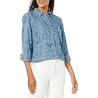 Foxcroft Women's Size Boyfriend Long Sleeve Dotted Tiles Shirt, BLUEWASH, 20 Plus