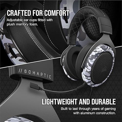 HS60 Haptic Stereo Gaming Headset with Haptic Bass, Memory Foam Earcups, Removable Microphone, Windows Sonic Compatible, Discord-Certified for PC - Arctic Camo