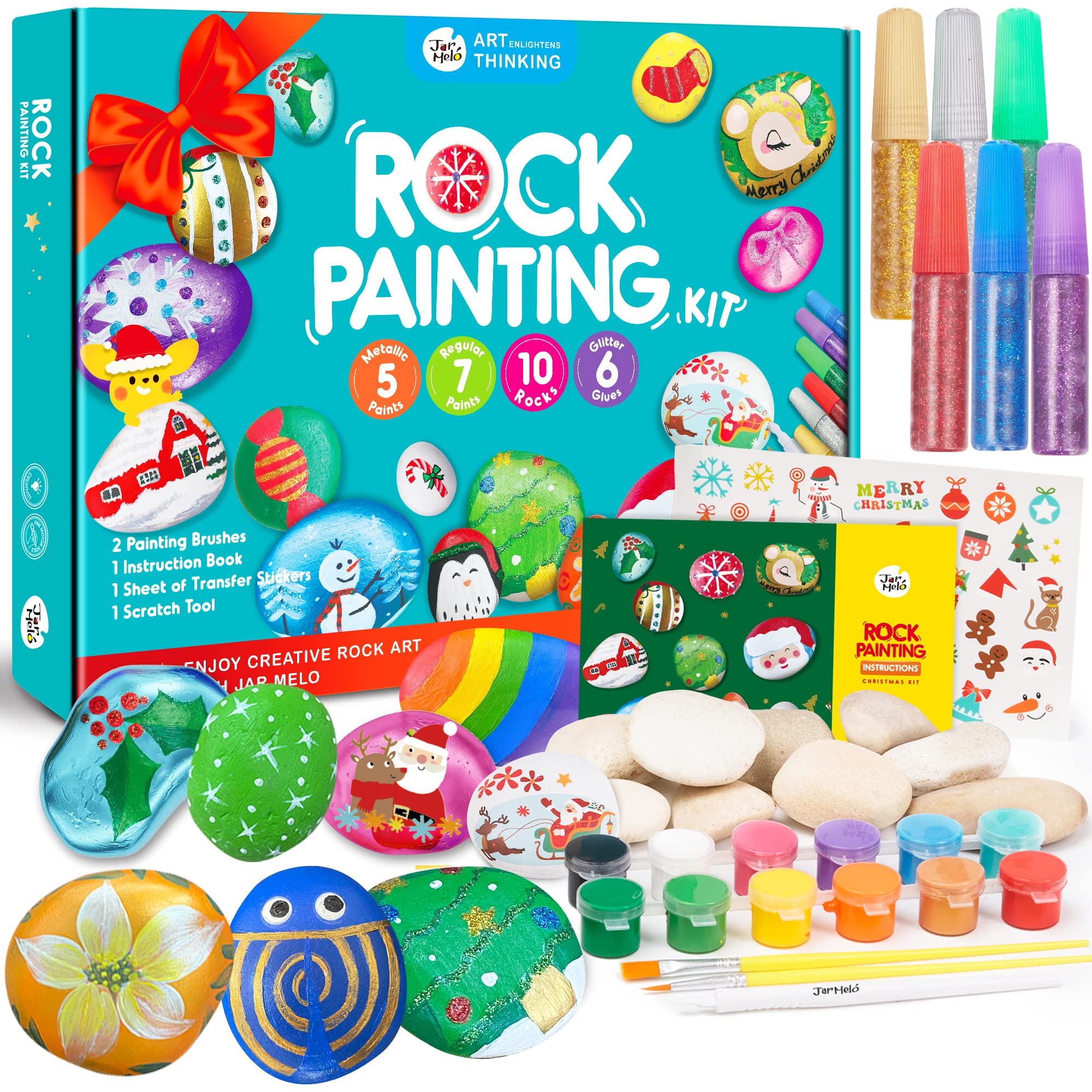 Jar Melo Rock Painting Kit,Hide & Seek Rock Kits for Girls & Boys Ages 6-12, Art Supplies for Painting Rocks,Best Gift Art Set, Waterproof Paints