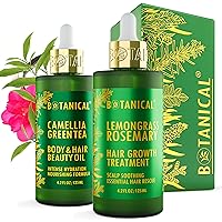 Great Gift Idea | Pure Effective Hair Oils Set of Lemongrass - Rosemary and Camellia - Green Tea | Botanical Hair Growth & Skincare