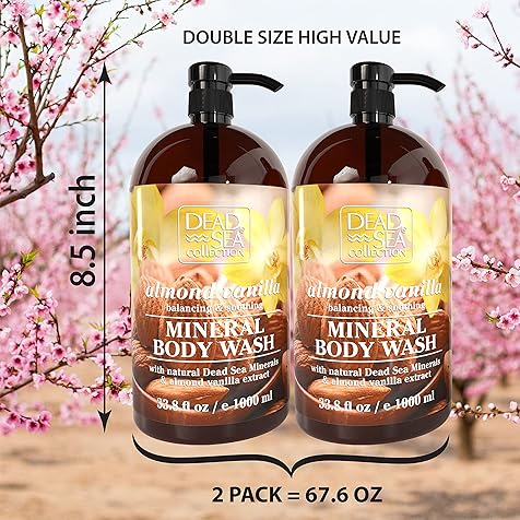 Dead Sea Collection Almond Vanilla Body Wash - with Natural Sea Minerals and Almond Oil - Cleanses and Moisturizes Skin - Pack of 2 (67.6 fl. oz)