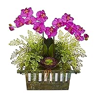 Nearly Natural Orchid, Succulent and Maiden Hair Artificial Silk Arrangements, Purple