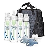 Dr. Brown's Anti-Colic Options+ Baby Bottles (4 Pack), Bottle Tote (Black), and Happy Paci (Light Blue, 3pk) Bundle
