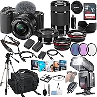 Sony ZV-E10 Mirrorless Camera with 16-50mm Lens (Black) Bundle - ILCZV-E10L/B + Sony 55-210mm Zoom Lens + Prime Accessory Package Including 128GB Memory, TTL Flash, Battery, Software Package & More