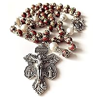elegantmedical Handmade NICE PINK CLOISONNE & 10mm Pearl BEADS ROSARY NECKLACE Italy Parden Cross Crucifix Catholic gift